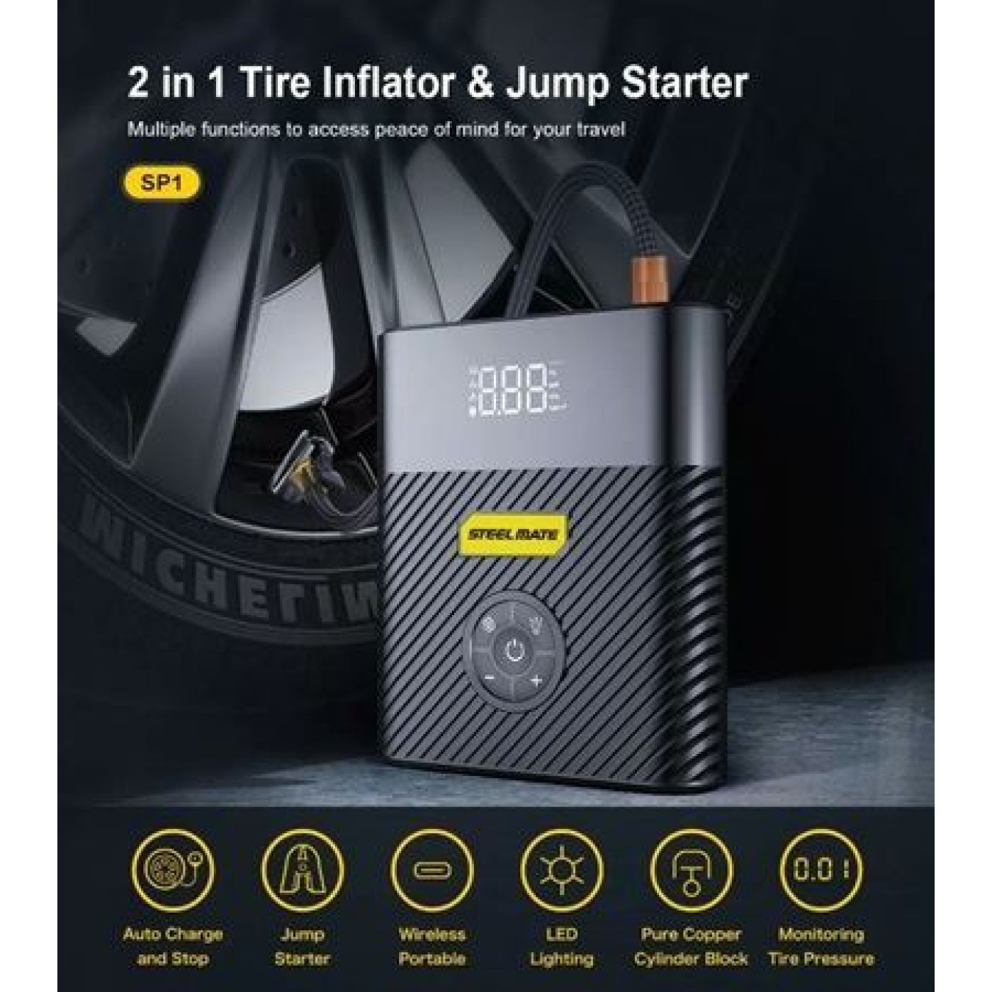 ΕΚΚΙΝΗΤΗΣ (STARTER) ΚΑΙ ΗΛ.ΤΡΟΜΠΑ (INFLATOR) ME ΦΑΚΟ ΚΑΙ Γ.ΦΟΡΤΙΣΤΗ STEELMATE